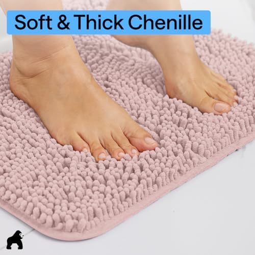 GORILLA GRIP Bath Rug Mat for Bathroom, Absorbent Chenille 24x17 Dusty Rose - Image 4