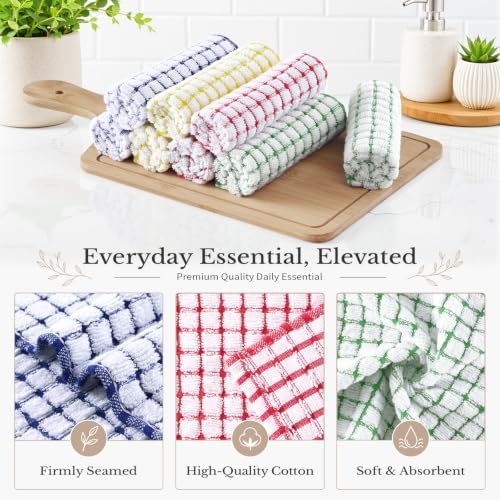 Homaxy 12 Pack Terry Kitchen Dish Cloths, 12"x12", Blue/Yellow/Red/Green - Image 2