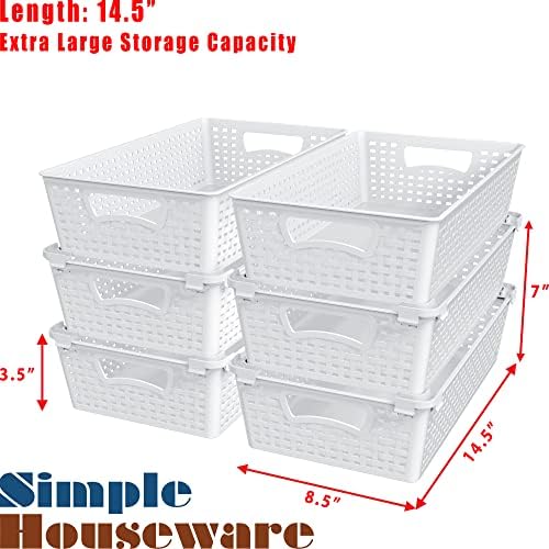 Simple Houseware Stackable Plastic Woven Basket Organizer, 6 Pack, White - Image 3