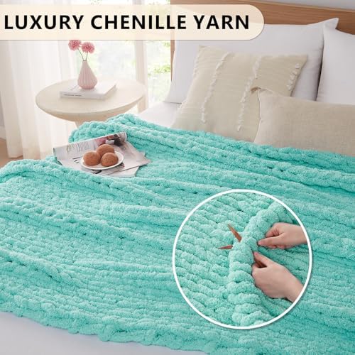 L'AGRATY Chunky Knit Throw Blanket for Couch, 50 x 60 Inches, Lake Blue - Image 3