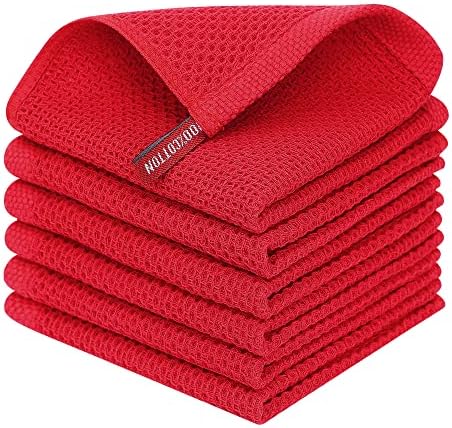 Homaxy 100% Cotton Waffle Weave Kitchen Dish Cloths 6-Pack, Red by Homaxy