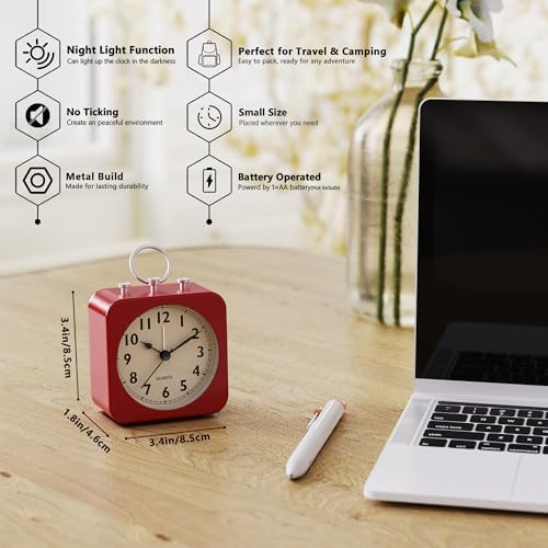 AYRELY® Small Metal Alarm Clock, Desk and Table Clock for Travel - Image 2