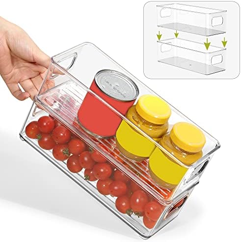 Stackable Plastic Food Storage Bin with Handles for Kitchen Pantry, Cabinet, Refrigerator, Freezer - Organizer for Fruit, Yogurt, Squeeze Pouches - BPA Free, 10" Long - 2 Pack – Clear - Image 6