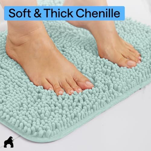 GORILLA GRIP Bath Rug Mat for Bathroom, Absorbent Chenille, 30x20 Sea Blue - Image 4