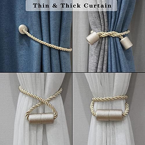6 Pack Beige Strong Magnetic Curtain Tiebacks Outdoor Elegant Decorative Tie Backs Modern Rope Tiebacks for Drapes Window Curtain Holdbacks for Draperies - Image 5