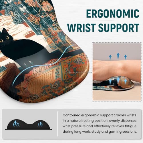 Ergonomic Mouse Pad with Wrist Rest, Gel Wrist Support, Cozy Cat - Image 2