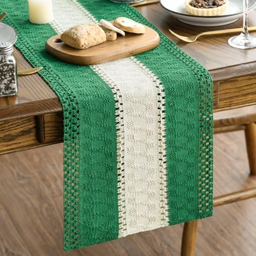 Artoid Mode Emerald Green Farmhouse Woven Table Runner 12x90 Inch by ArtoidMode