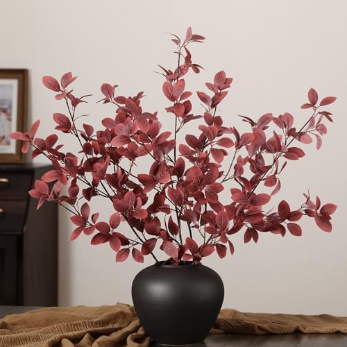 Janinka 5 Pcs Faux Fall Eucalyptus Stems for Vases Farmhouse, Red - Image 3