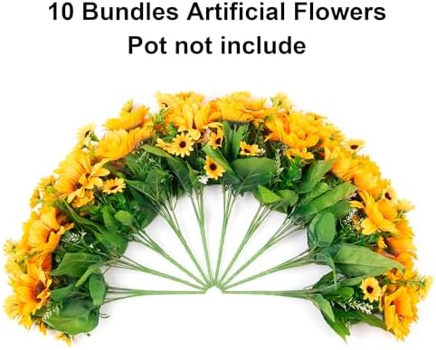 Sunflowers Artificial Flowers, 10 Bunches Fake Sunflower Artificial Flowers for Outdoors Spring Summer Decoration Look Real UV Resistant Fake Flowers for Home Porch Garden Wedding Party Office Indoor - Image 5
