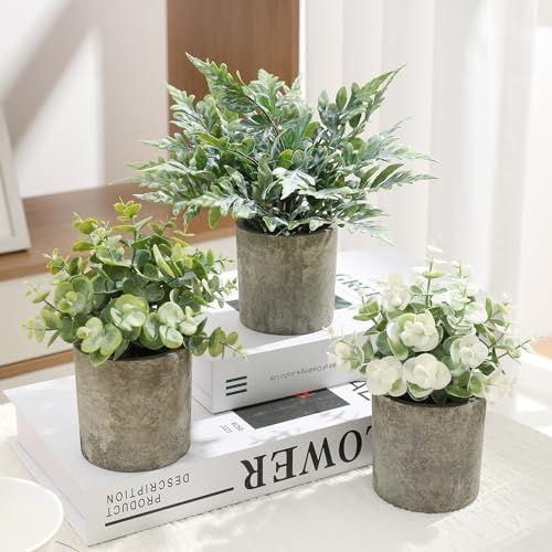 3 Pack Mini Potted Fake Plants Artificial Plastic Indoor Eucalyptus Plants for Home, Office, Desk, Bathroom, Coffee Table & Shelf (Green) - Image 4