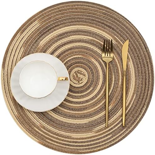 SHACOS Round Placemats Set of 6 Washable 15 inch Variegated Braided Round Place Mats Kitchen Table Mats (Rainbow Brown, 6) - Image 2