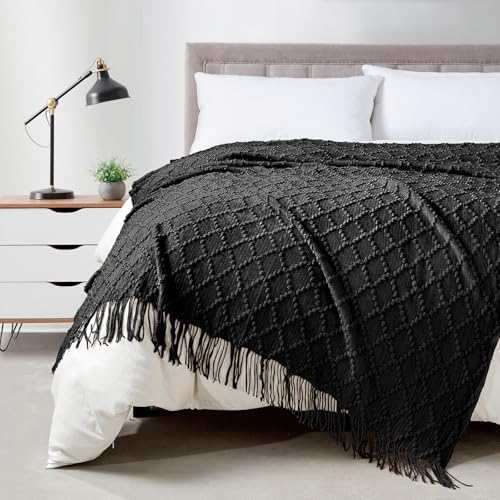 BOURINA Black Throw Blanket 50 x70 Inch Jacquard Throw Knitted Blanket by BOURINA
