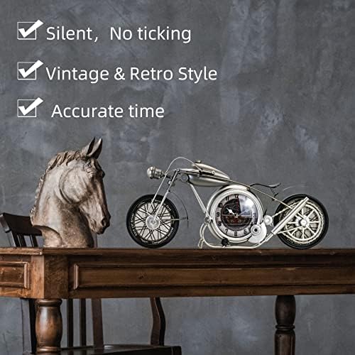 YOUKI Motorcycle Table Clock Non Ticking Quartz Movement Battery Operated, Kids Room Decor,Wall Clocks Decorative Living Room Bedroom,16.9 * 1.5 * 7.5 Inches,Silvery - Image 4