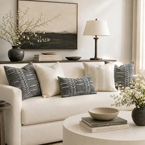 BlissBlush Decorative Lumbar Pillow Covers 12x20 Set of 2, Soft Woven Chenille Accent Pillow Covers for Couch Sofa Bed, Textured Farmhouse Cushion Covers, Charcoal Gray - Image 6