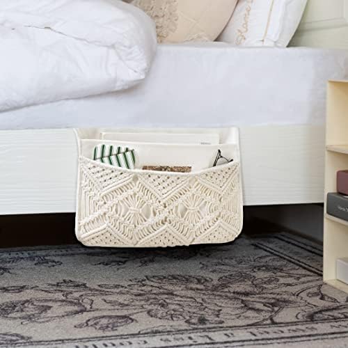 Mkono Macrame Bedside Caddy, Boho Bed Storage Organizer, 4 Pockets Ivory - Image 2