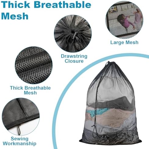 3 Pack Large Mesh Laundry Bag, 24 x 36 Inch Mesh Wash Bag with Drawstring Closure, Delicates Bag for Washing Machine - Perfect for College Dorms, Travel, Laundromats, Apartments (Black) - Image 3