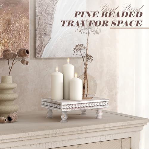 EOSAHR Wood Riser with Beaded: Pedestal Stand for Room Decor, Dark Natural - Image 5