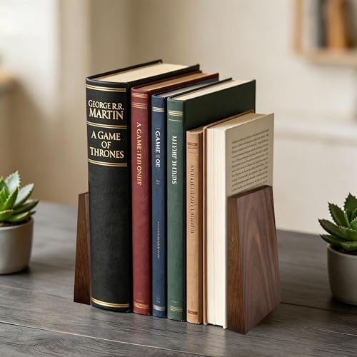 Luxdecor Decorative Bookends-Non Skid Triangle Walnut Bookend 6x5x4in 2Pack - Image 5