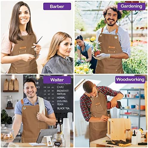 Genixart Chef Apron Men Women, Kitchen Aprons Cooking, BBQ - Brown - Image 5