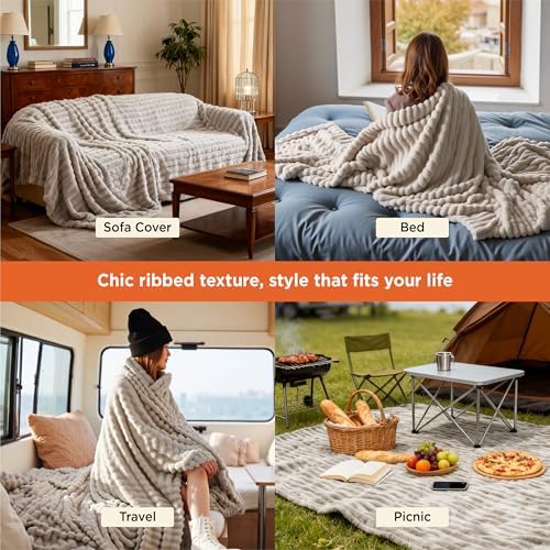 Bedsure Soft Full Size Fleece Blankets for Bed Beige 84"x90" - Image 4