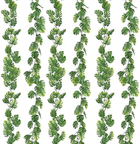 RECUTMS 6Pc Artificial Monstera Leaves Vine 5.9FT Plastic Palm Ivy Garland by RECUTMS
