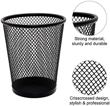 SLSON 4 Pack Pen Holder Metal Mesh Pencil Holders Round Shaped Pen Holders for Desk Office Wire Mesh Container Pen Organizer,Black - Image 4