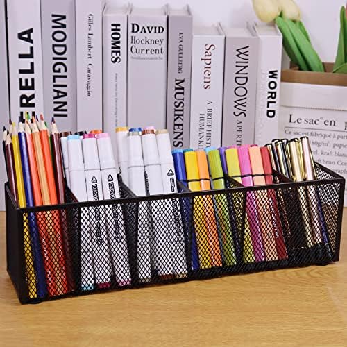 Black Mesh Pen Pencil Holder, Small Metal Desk Organizer Desktop Stationery Office Supplies Acessories Storage Stand, 6 Compartments Brushes Holder for Home School Classroom Teachers - Image 4
