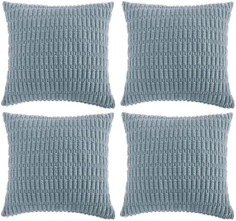 Fancy Homi 4 Packs Decorative Throw Pillow Covers for Living Room Couch Bed, Modern Farmhouse Boho Home Décor Accent Cushion Case, 18" x 18", Light Blue - Image 7