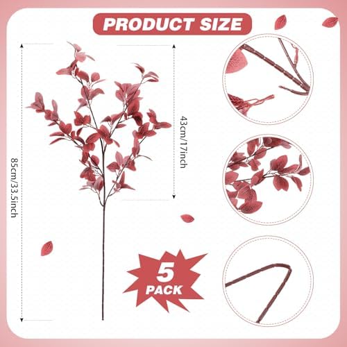 Janinka 5 Pcs Faux Fall Eucalyptus Stems for Vases Farmhouse, Red - Image 2