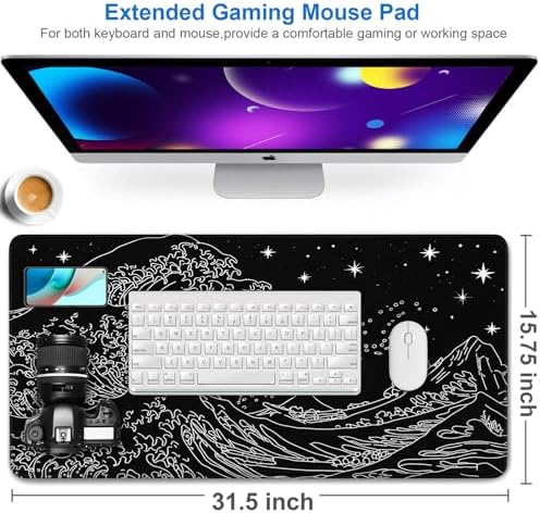 Large Mouse Pad, 31.5x15.7 inch Large Extended Gaming Computer Keyboard Mouse Mat, Water Resist Non-Slip Mousepad Rubber Base Long XXL Mouse Pad for Work & Gaming, Office & Home - Image 2