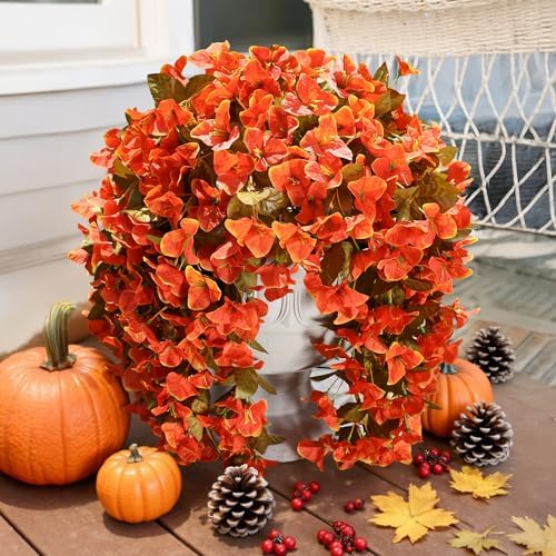Bougainvillea Artificial Flowers Plants for Outdoors Outside Fall Autumn Decor, 2 pcs Faux Silk Long Trailing Vines UV Resistant Look Real Orange Fake Flowers for Front Door Porch Planter Urn Patio - Image 3