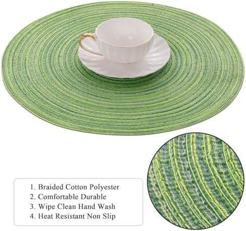 SHACOS Round Placemats Set of 8 Washable 15 inch Round Table Mats Braided Non Slip Fabric Place Mats for Dining Table Indoor Outdoor (Mixed Color Pea Green, 8) - Image 5