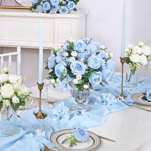 2 Packs Peonies Artificial Flowers, Blue Silk Flowers Artificial Peonies - Image 2
