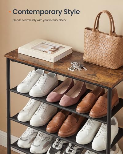 SONGMICS HOME 4-Tier Shoe Rack, Free Standing Shoe Storage Organizer, 12 x 29.7 x 28.2 Inches, Metal Frame with Top Surface for Closet Entryway, Rustic Brown and Black - Image 6