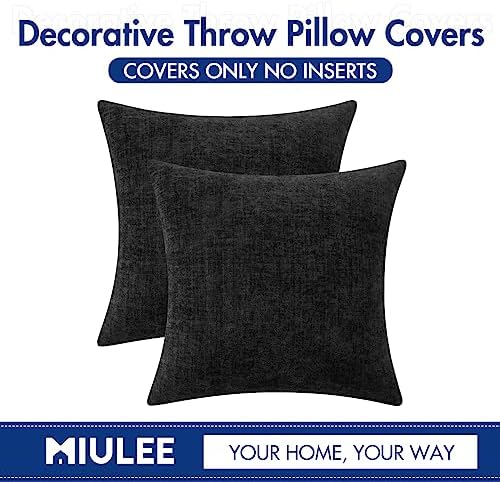 MIULEE Soft Chenille Throw Pillow Covers Black 16x16 Inch Pack of 2 - Image 6