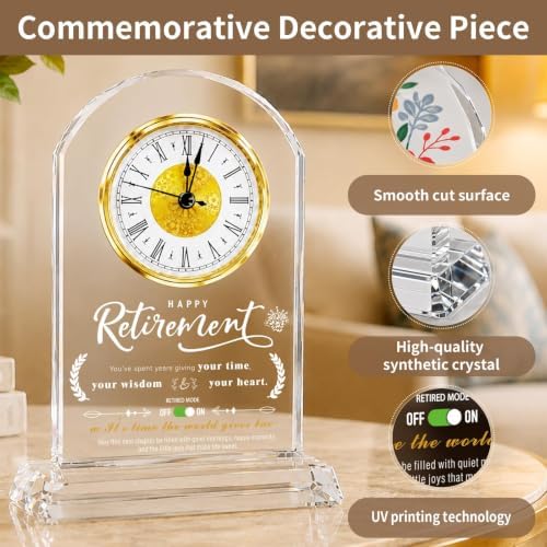 Retirement Gifts for Men, Crystal Quartz Desk Clock Keepsake Gift - Image 3