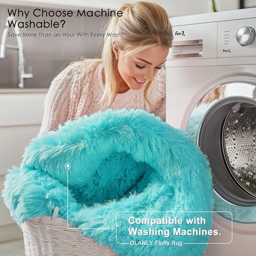 OLANLY Teal Blue Round Rugs for Bedroom - Machine Washable, 5 ft Circle Area Rugs for Living Room, Soft and Fluffy Shaggy Carpet for Teen Girls and Boys, Nursery Rooms, Dorms, Home Decor Aesthetic - Image 2