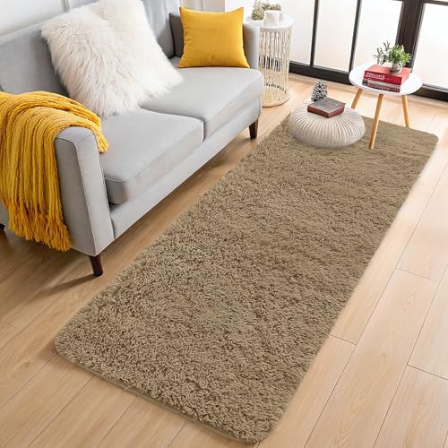 OLANLY 2x6 Machine Washable Runner Rugs for Hallway, Soft Fluffy Shaggy Bedside Rugs for Bedroom, Living Room, Indoor Floor Carpet for Kids Girls and Boys, Home Decor Aesthetic, Taupe by OLANLY