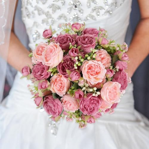 Artificial Peonies Silk Flowers, Faux Peony Bouquet 8PCS Florals Arrangements Decor for Farmhouse Home Boho Wedding Table Centerpiece, Fake Plastic Flowers Bulk for Vase Decoration (New MixPink, 8PCS) - Image 2