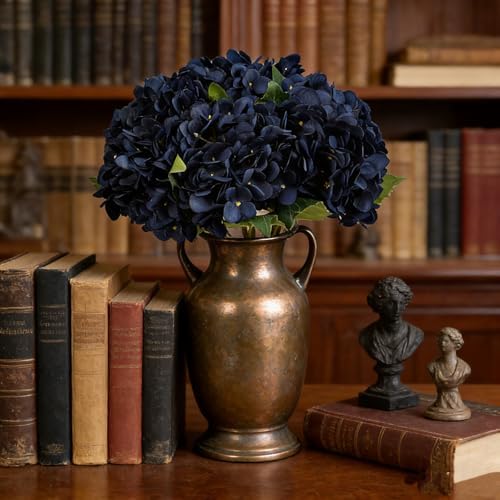 Kimura's Cabin 6pcs Navy Blue Hydrangea Artificial Flowers Silk Hydrangeas - Image 4