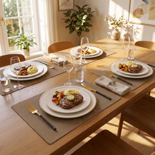 Romanstile Faux Leather Vinyl Placemats Set of 8, Brown - Image 2