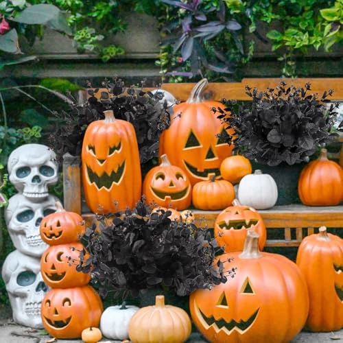 12 Pcs Black Eucalyptus Stems, 13" Fake Flowers DIY Black Silk Artificial Flowers Faux Spooky Branches for Home Halloween Farmhouse Gothic Floral Arrangements Decor - Image 5