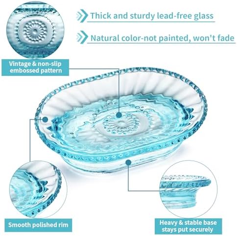 Glass Soap Dish, Vintage Embossed Bar Soap Holder, Decorative Soap Saver Tray for Shower, Bathtub, Bathroom and Kitchen Sink - Image 5