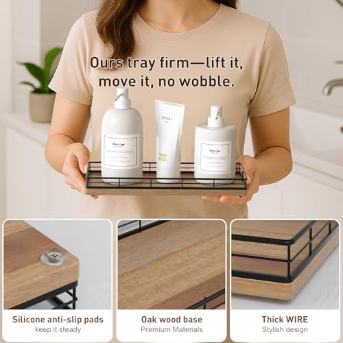 Bathroom Tray for Counter Top Organizer, Acacia Wood Vanity Tray - Image 5