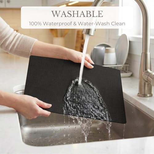 Romanstile Faux Leather Vinyl Placemats Set of 4, Black - Image 4