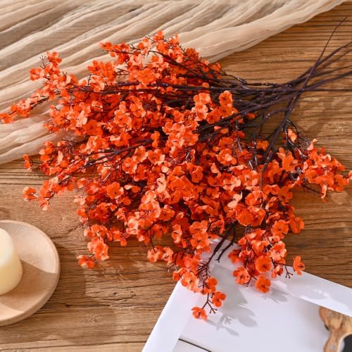 20 Pcs Baby Breath Flowers Artificial Bulk, Fake Fall Flowers, Orange - Image 6