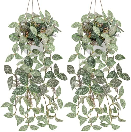 2Pcs Small Artificial Hanging Plant,Fake Trailing Vine Potted Plant by Funzhan