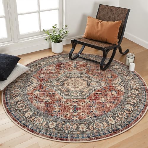 Lahome Oriental Washable Round Area Rug, Non-Slip Round Rugs 6ft Ultra-Thin by Lahome
