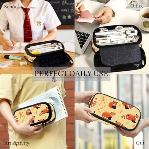 Yekiua Red Panda Pencil Case Organizer Cute Bamboo Bears College Office Big Capacity Pencil Bag - Image 4
