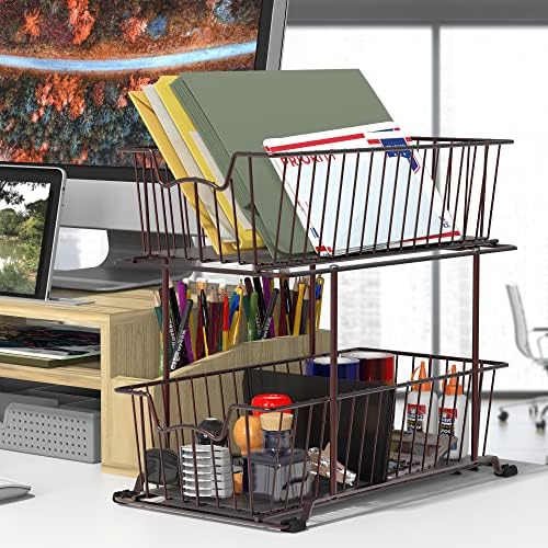 SimpleHouseware 2 Tier Cabinet Wire Basket Drawer Organizer, Brown - Image 5